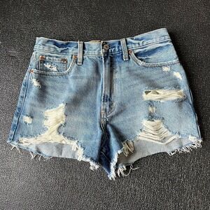 Abercrombie Fitch Annie High Rise Short Light Wash Distressed Denim 28 Festival